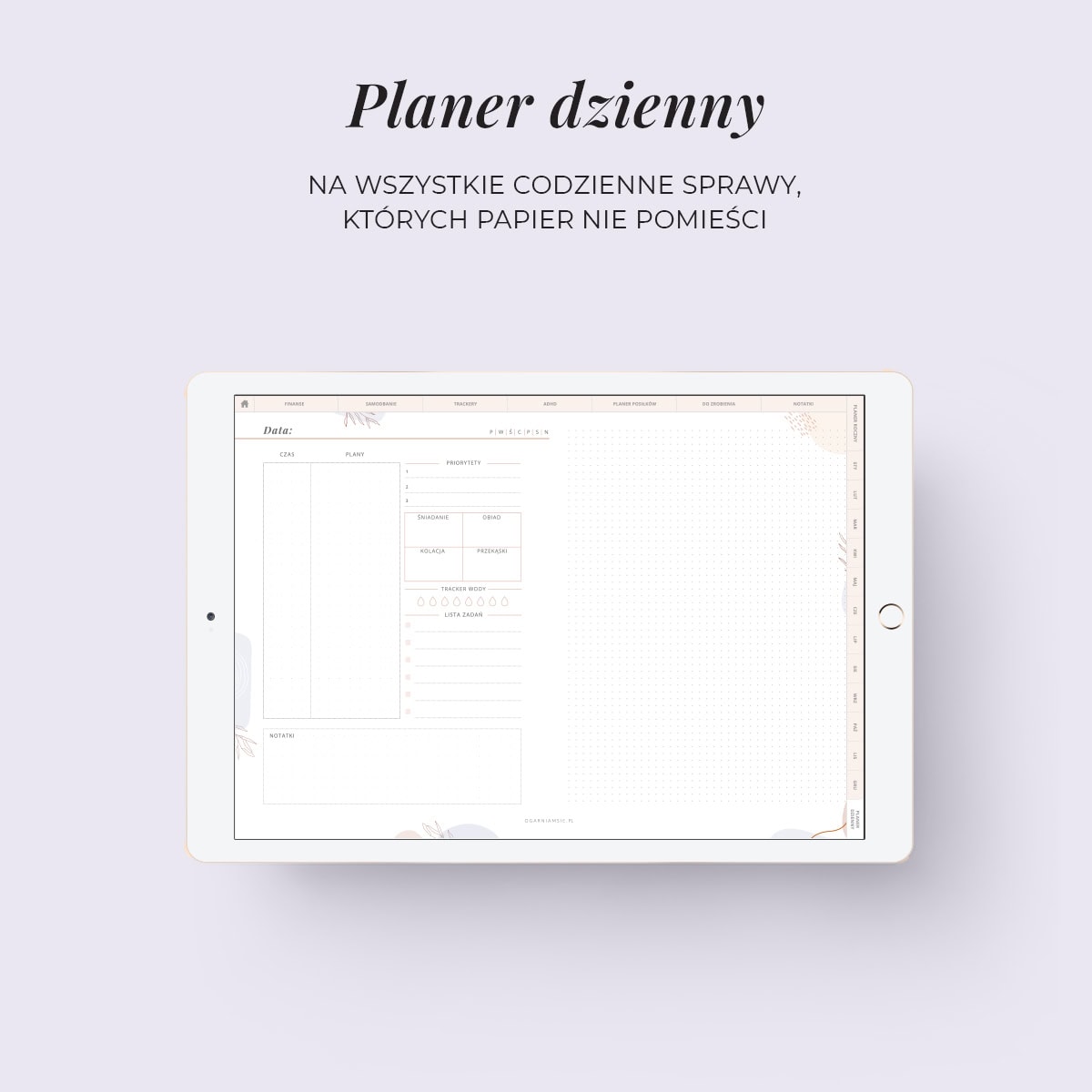 Digital Planer ADHD - zakładka planer dzienny