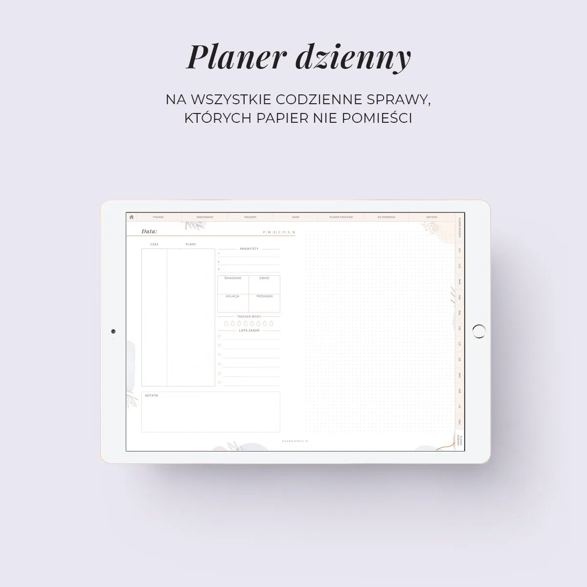 Digital Planer ADHD - zakładka planer dzienny