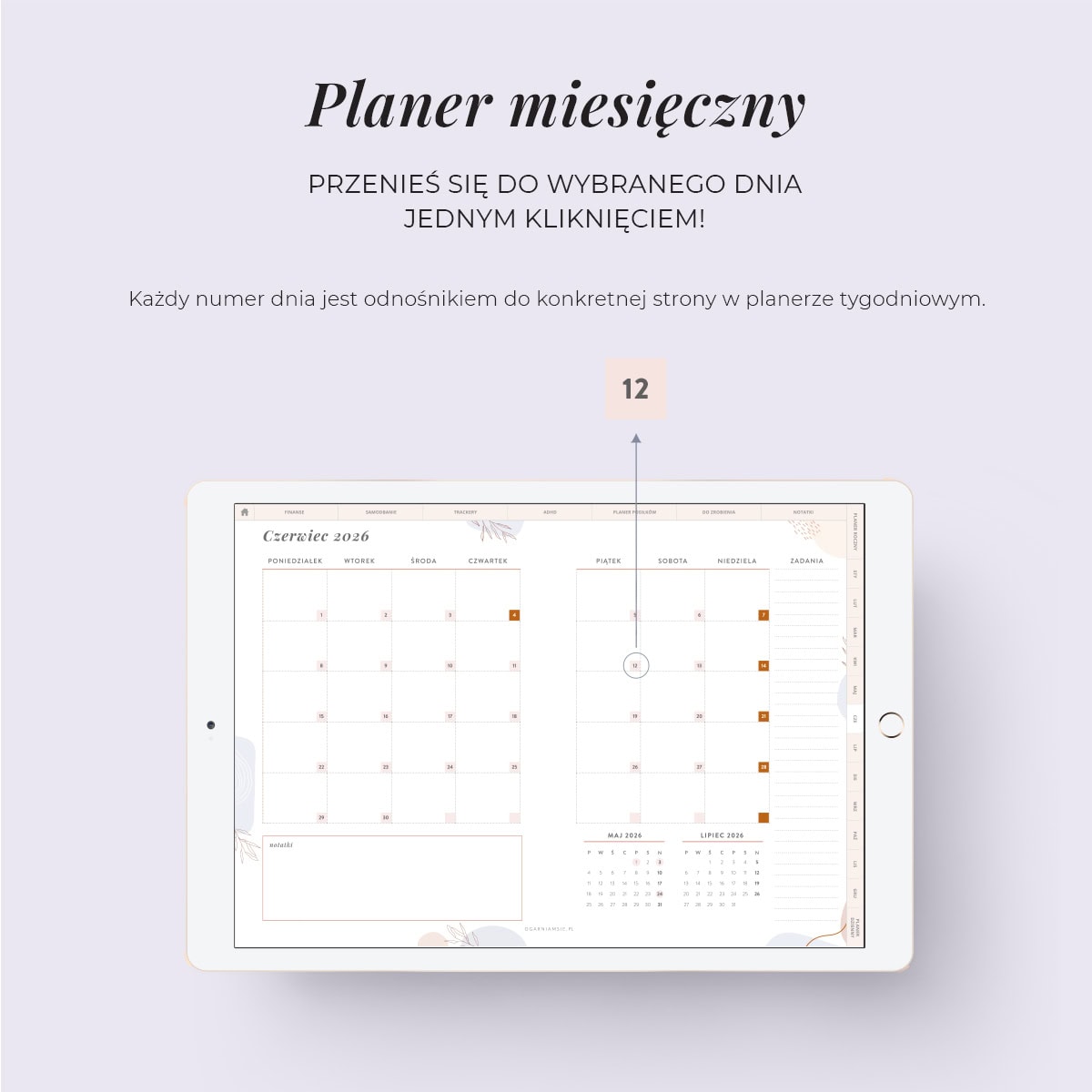 Digital Planer ADHD - zakładka planer miesięczny