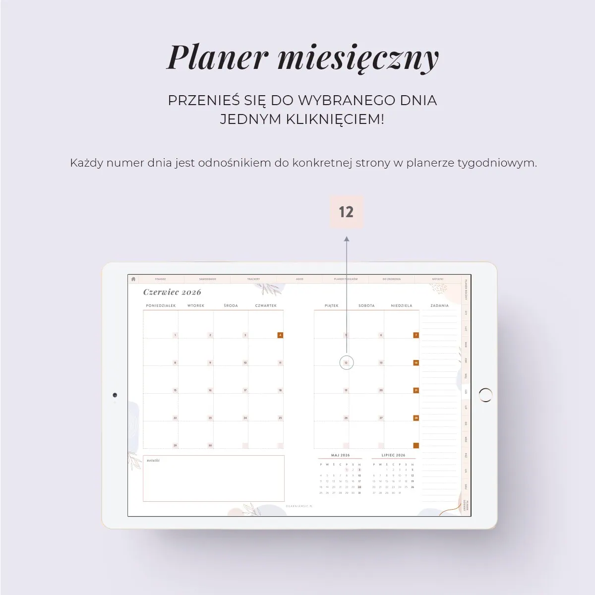Digital Planer ADHD - zakładka planer miesięczny
