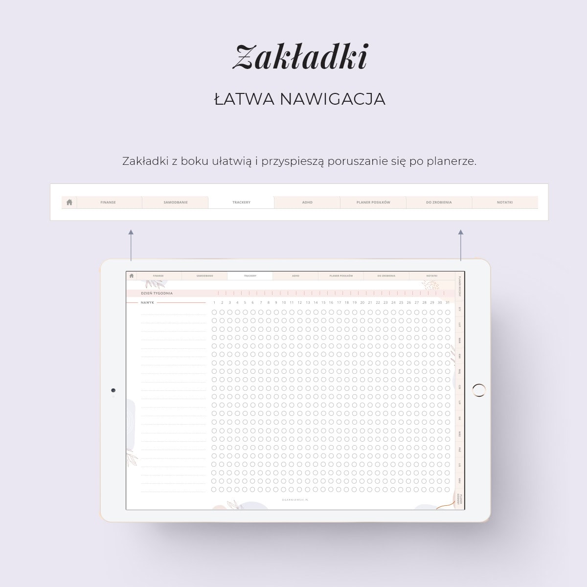 Digital Planer ADHD - zakładki w planerze