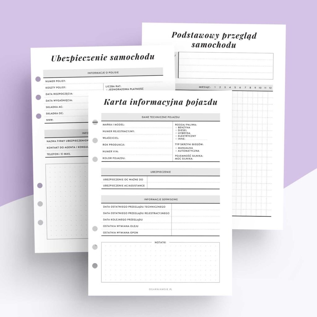 Ogarniam auto - wkład do organizera