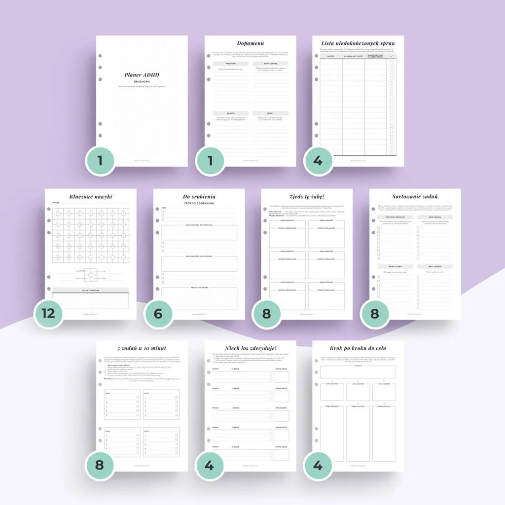 Planer ADHD - wkład do organizera | Szablony