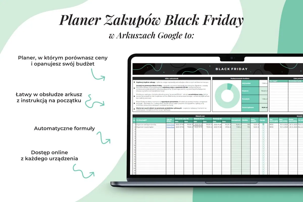 Planer zakupów Black Friday - cehy