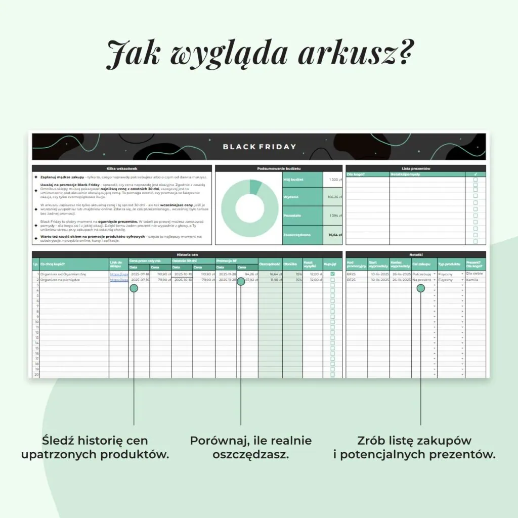 Planer zakupów Black Friday w Arkuszach Google