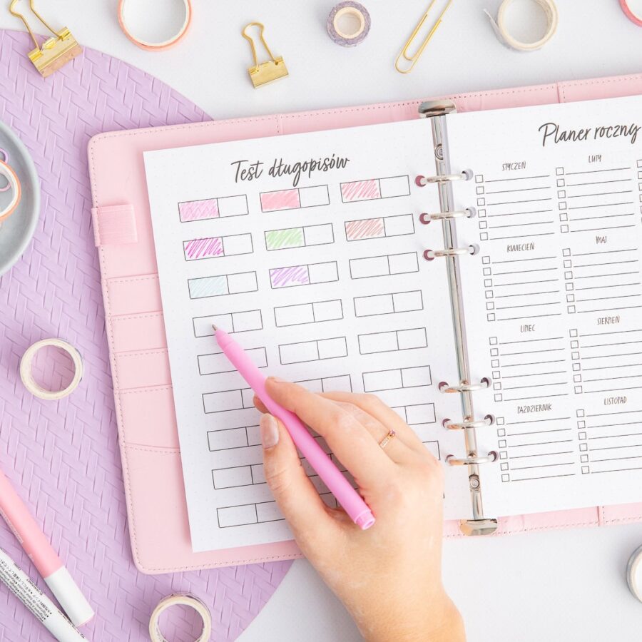 Wkład do organizera Bullet Journal - strona test długopisów