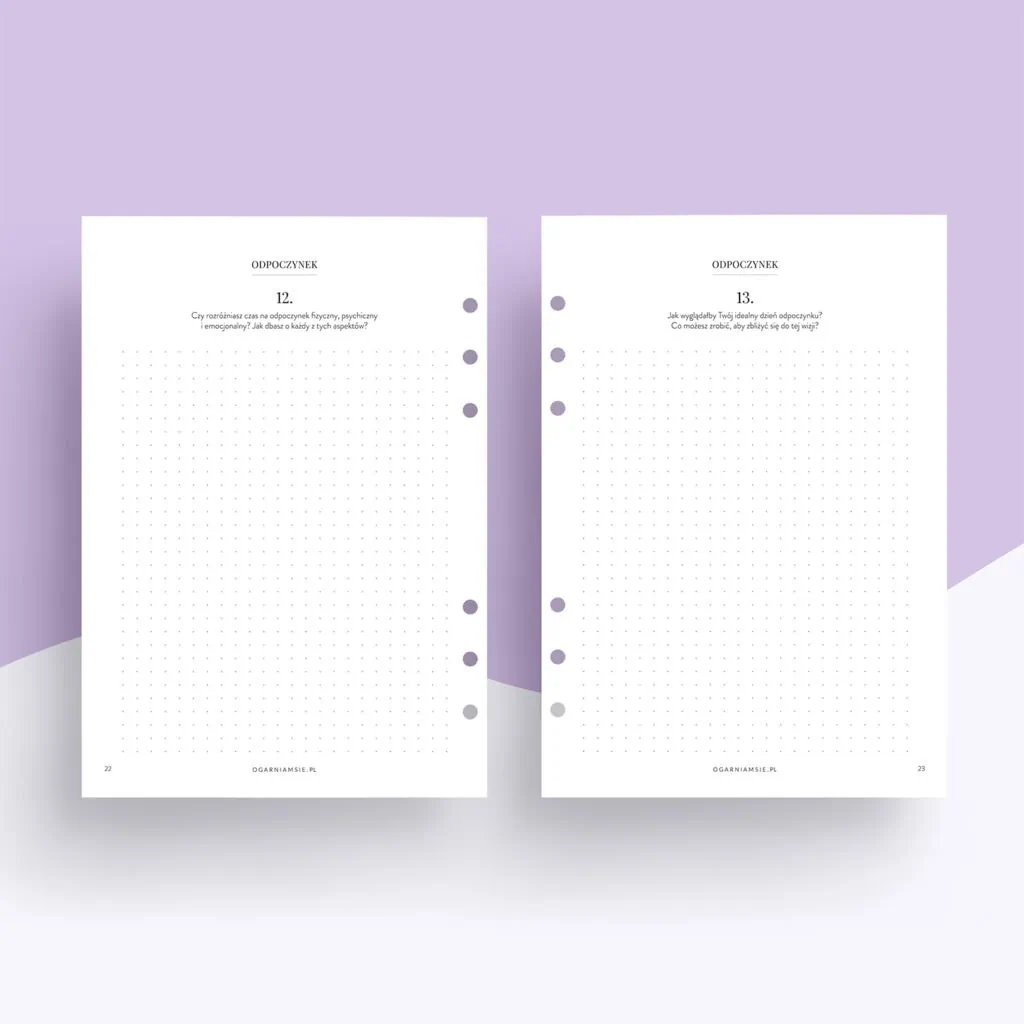 Diary Ogarniary – wkład do organizera | Strony z pytaniami