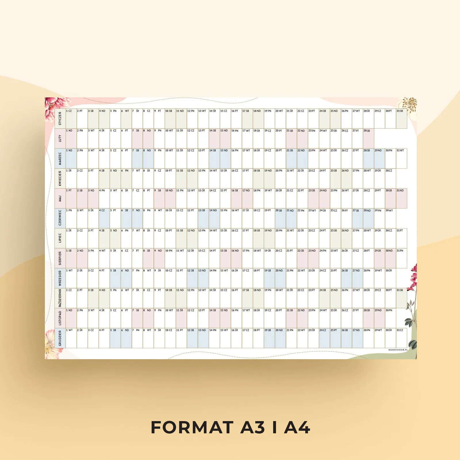 Kalendarz 2026 do druku - kolorowy