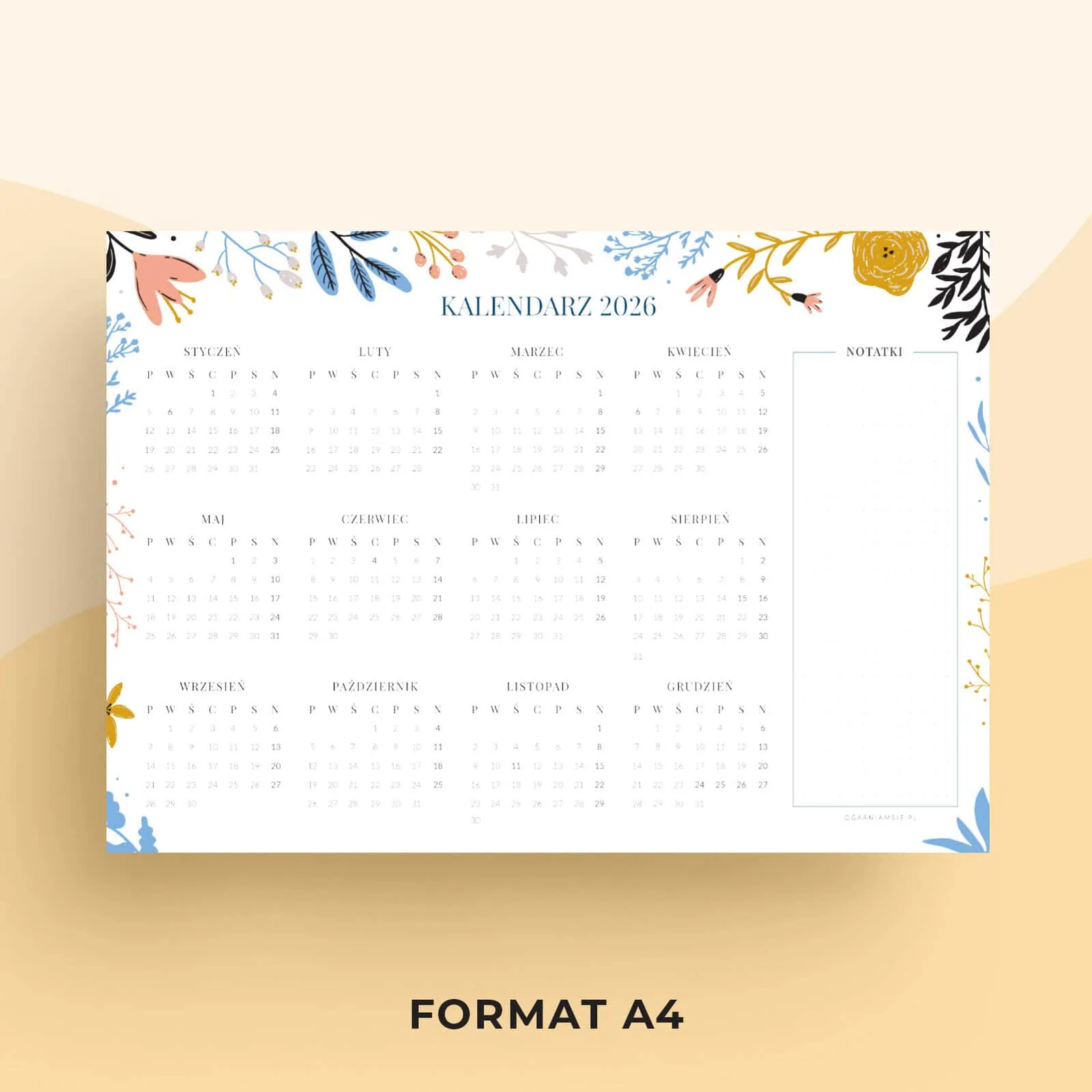 Kalendarz 2026 do druku w kolorze