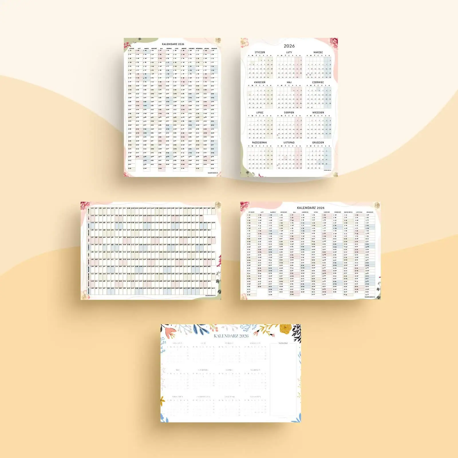 Kalendarz 2026 do druku - wzory