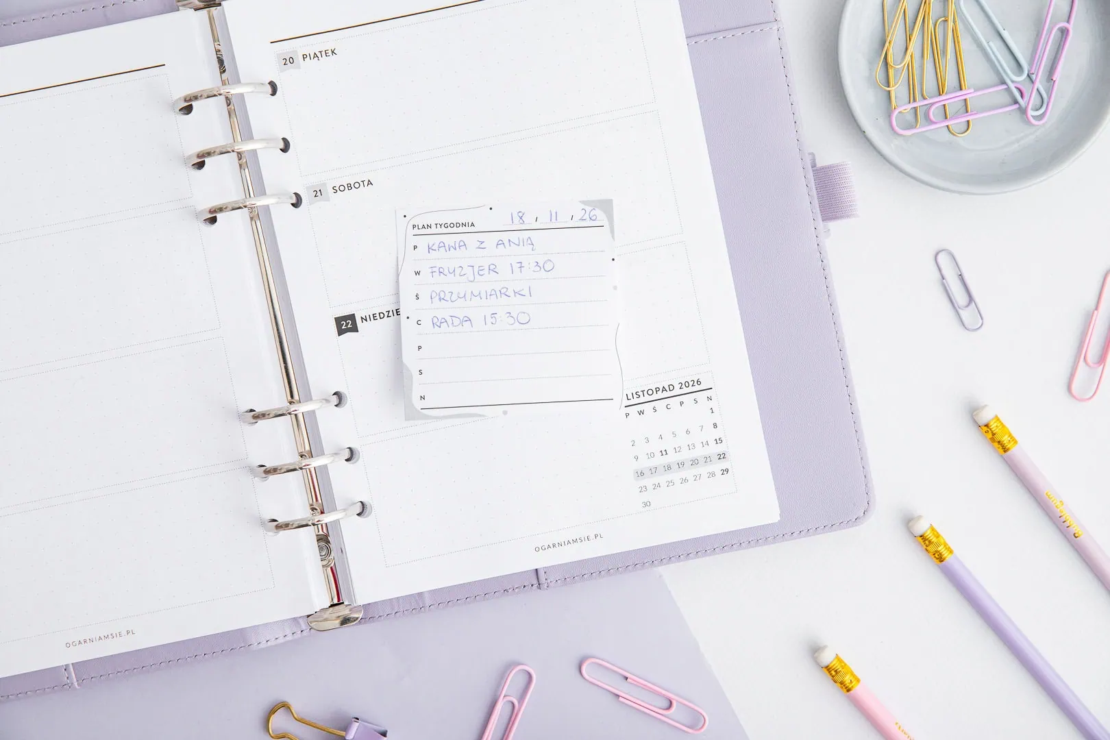 Karteczka samoprzylepna | Plan tygodnia