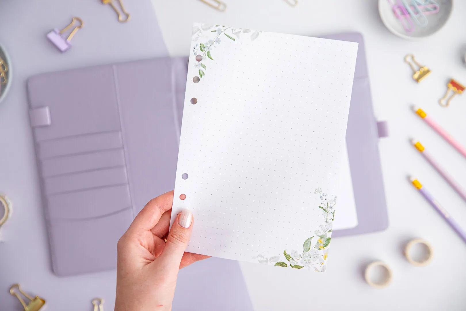 Kartki w kropki A5 do organizera z motywem Akwarelowa łąka