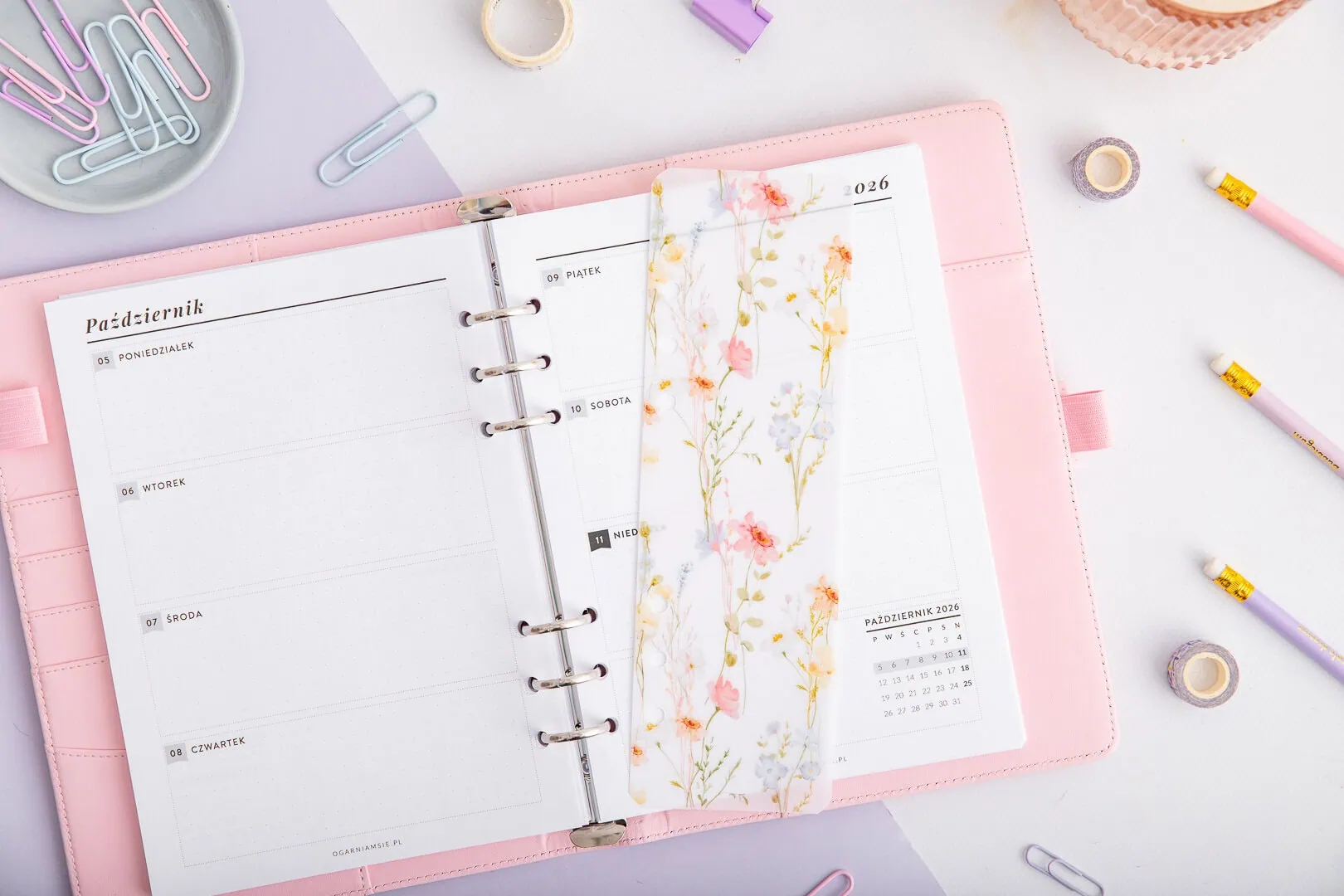 Kolorowa, transparentna zakładka do organizera w kwiaty