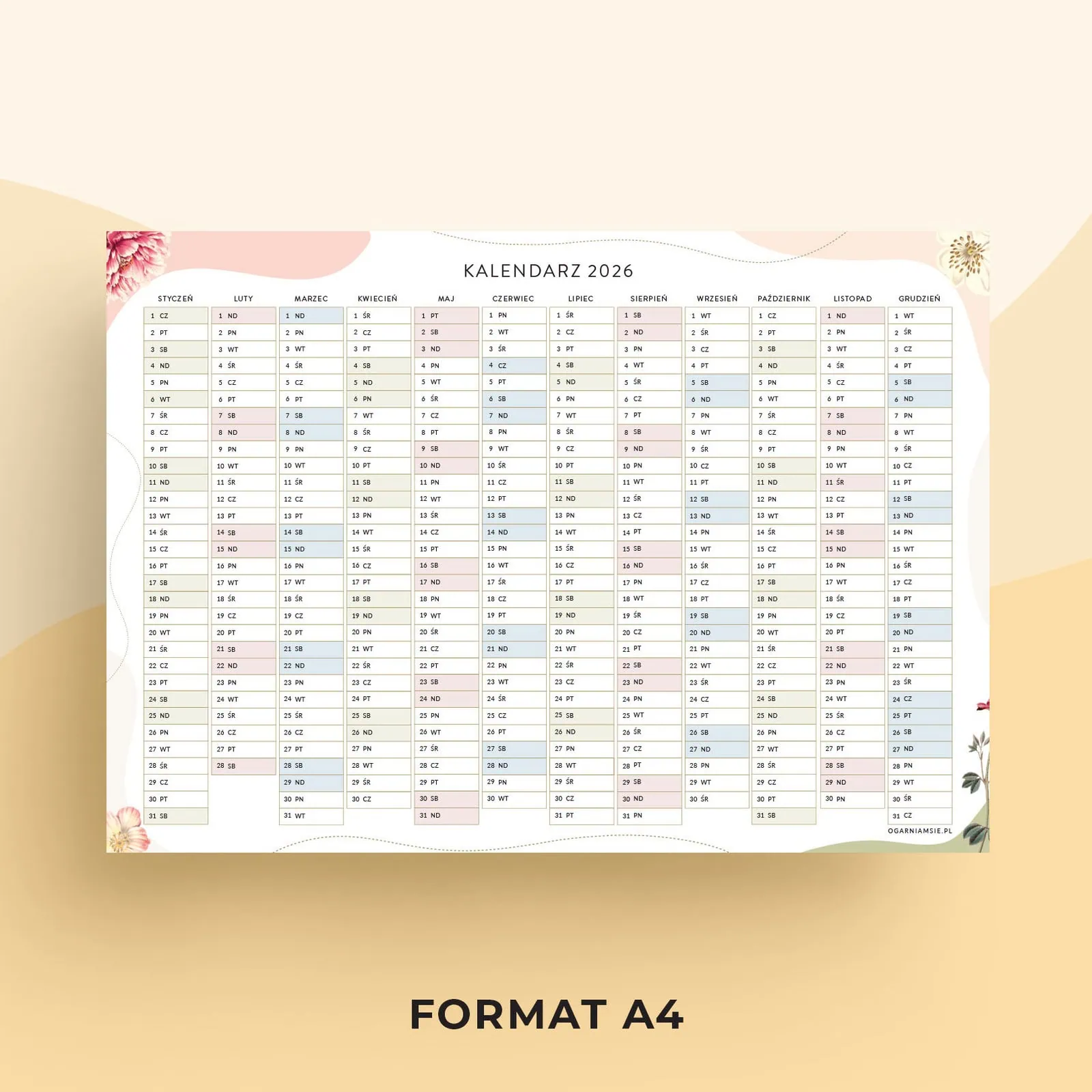 Kolorowy kalendarz 2026 do druku (2)
