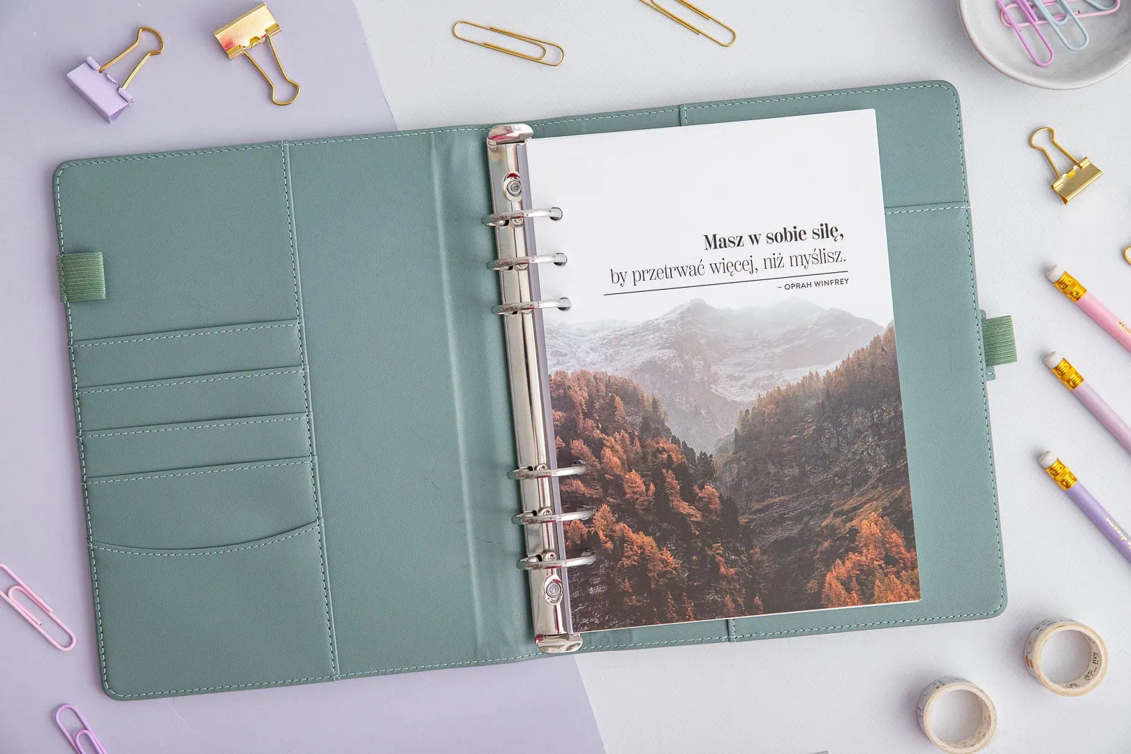 Motywacyjne karta do organizera z cytatem