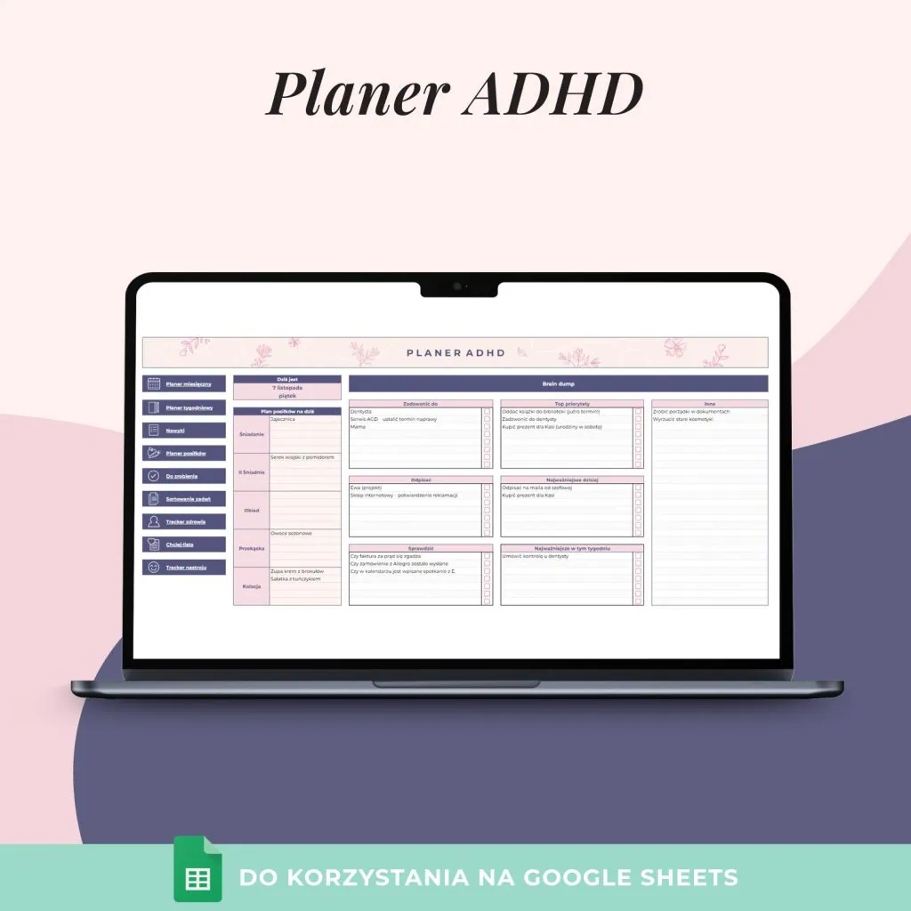 Planer ADHD - arkusz Google