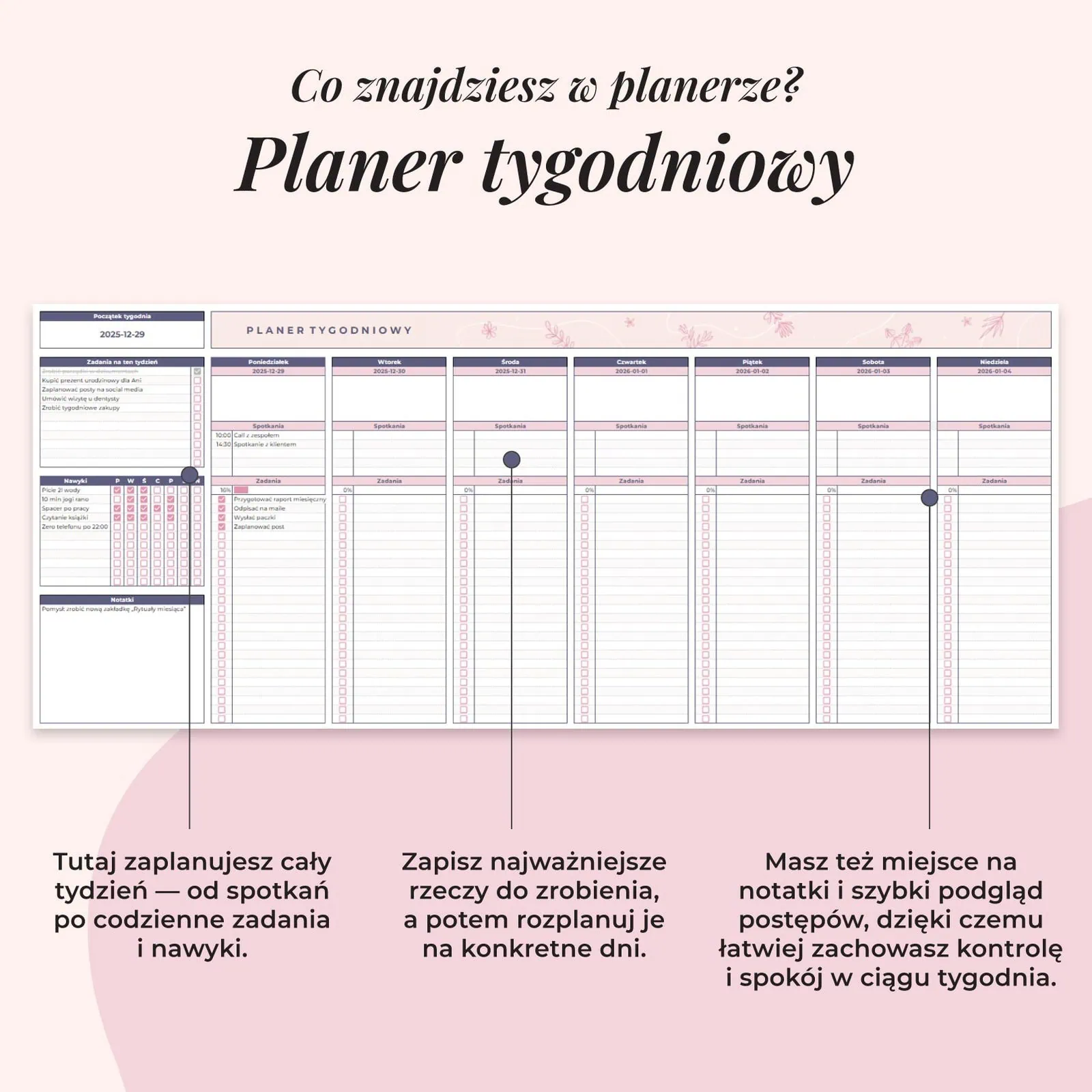Planer ADHD w arkuszu Google - planer tygodniowy