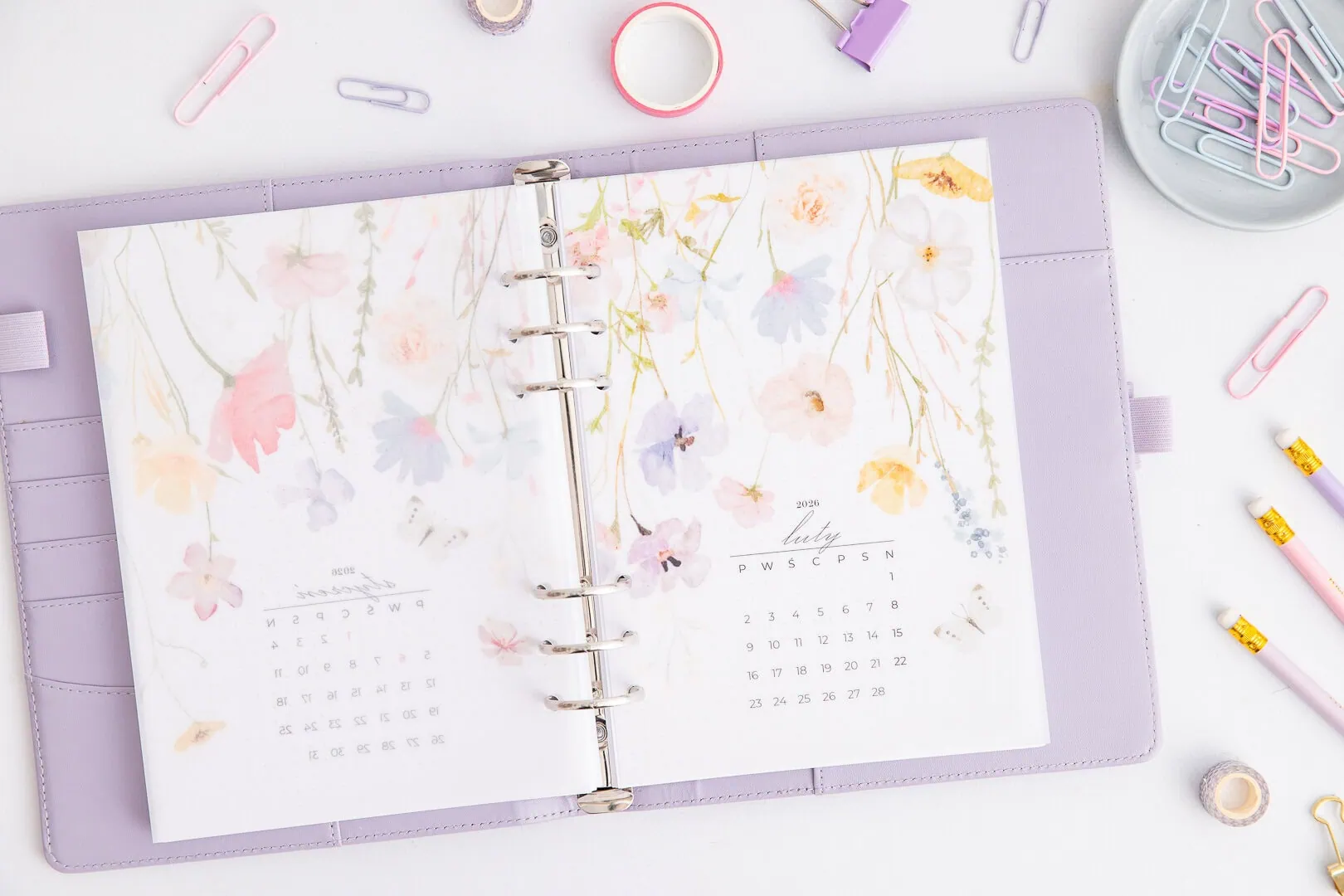 Przekładki do organizera na kalce z miesiącami