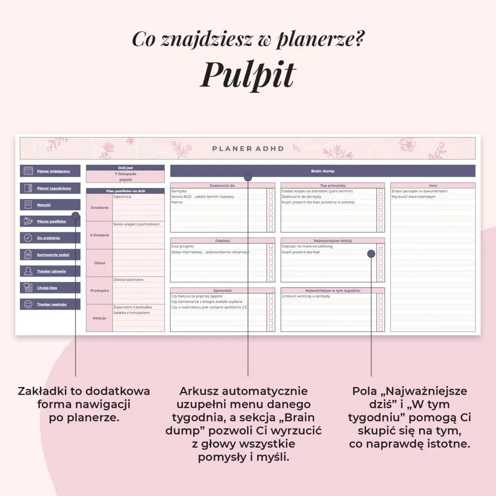 Pulpit w planerzxe ADHD | Arkusz Google