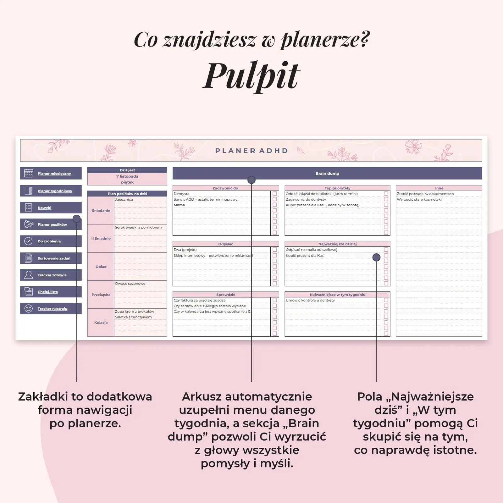 Pulpit w planerzxe ADHD | Arkusz Google