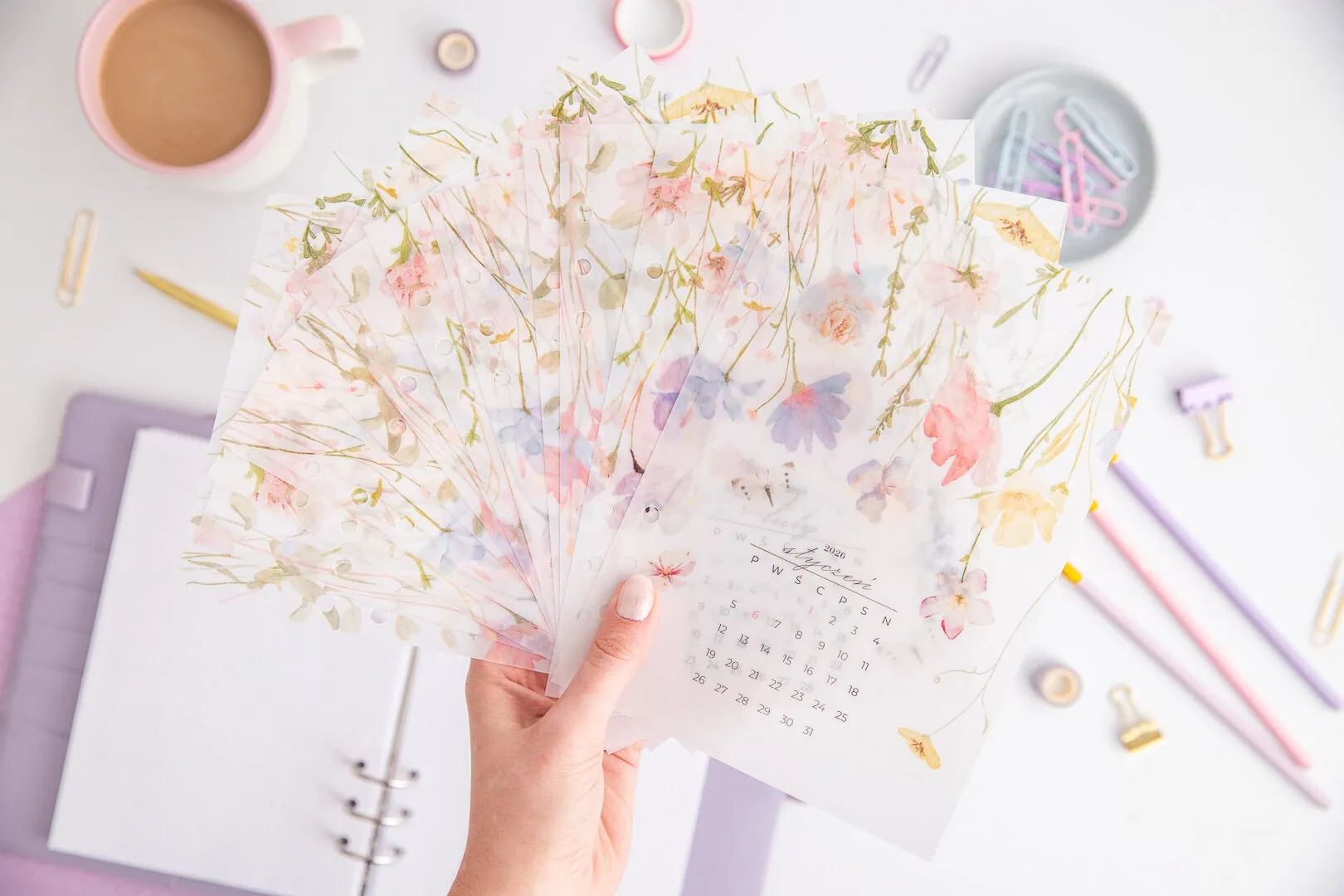 Transparentne przekładki do organizera - miesiąc z kalendarzem