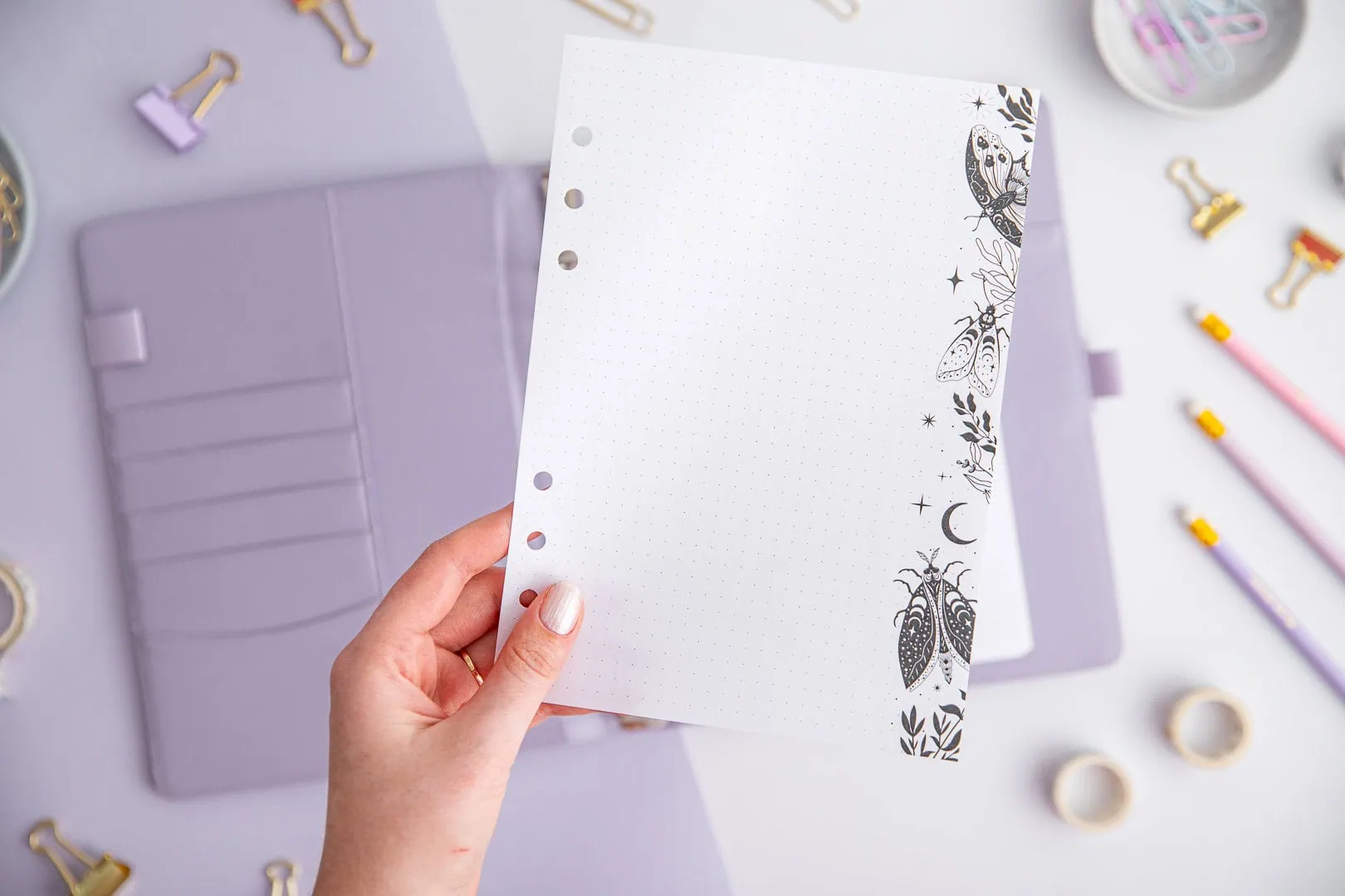 Wkład do organizera A5 | Kartki w kropki wzór Magiczna noc