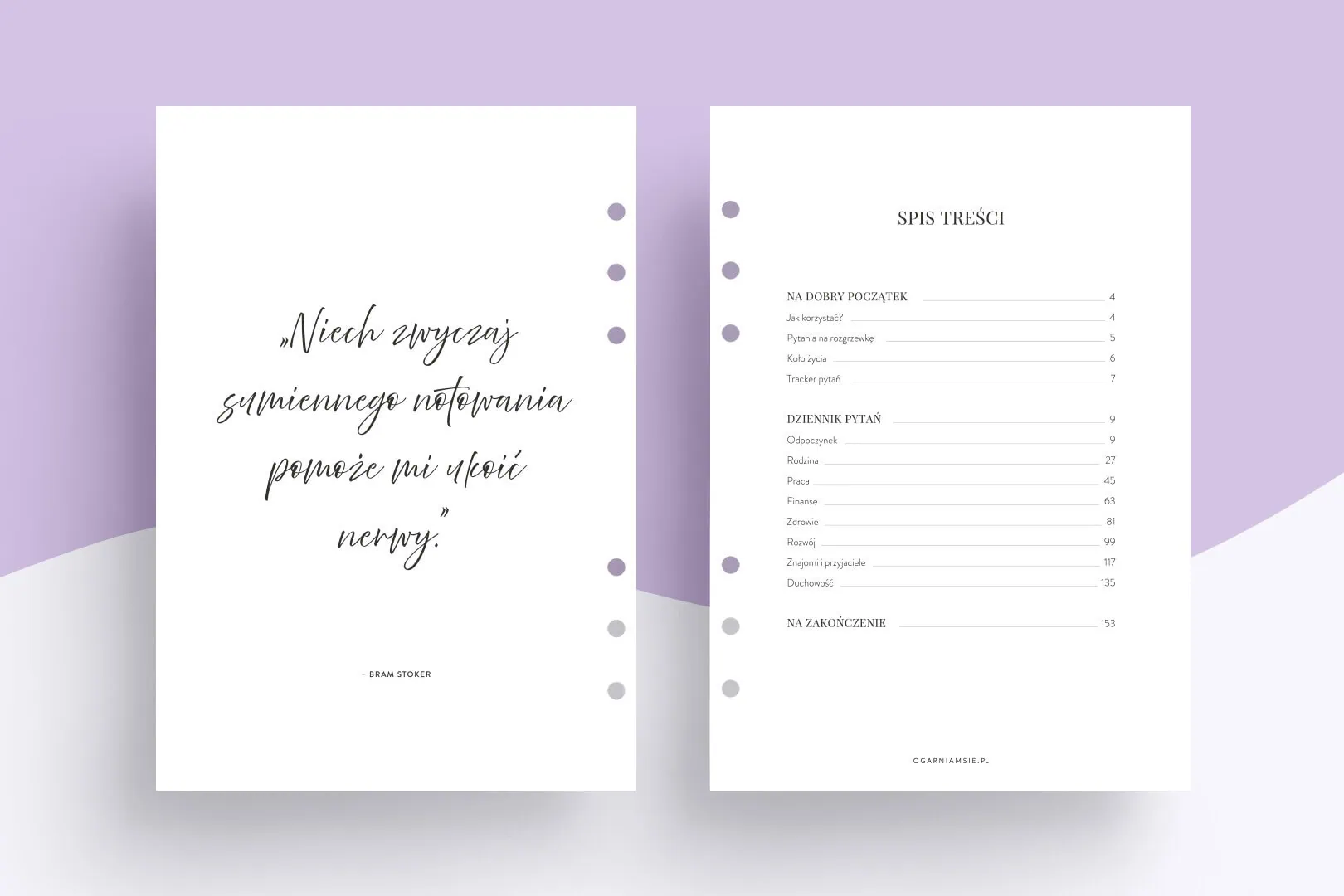 Wkład do organizera Diary Ogarniary - spis treści