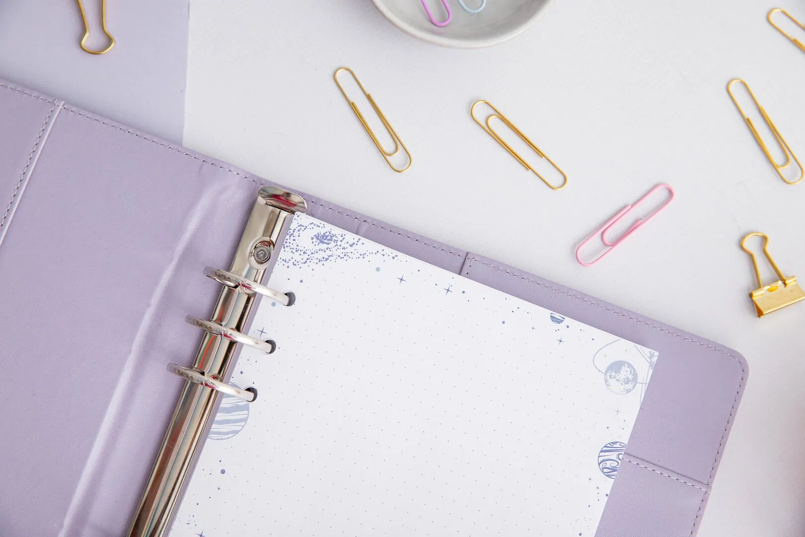 Wkład do organizera | Kartki w kropki z motywem Kosmiczna Przestrzeń