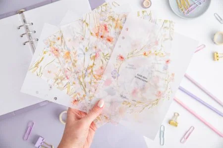 Zestaw motywacyjnych kart do organizera - Akwarelowa Łąka | Papier transparentny