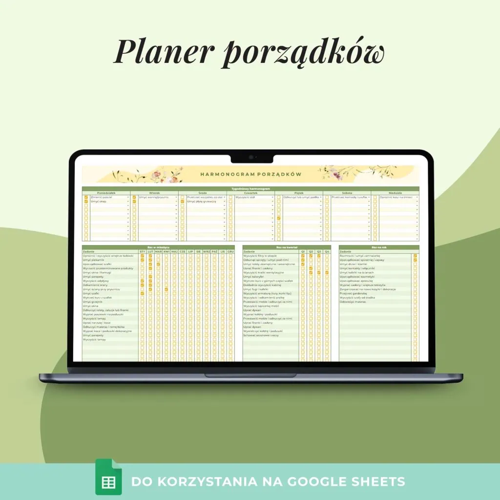 Harmonogram sprzątania – Arkusz Google