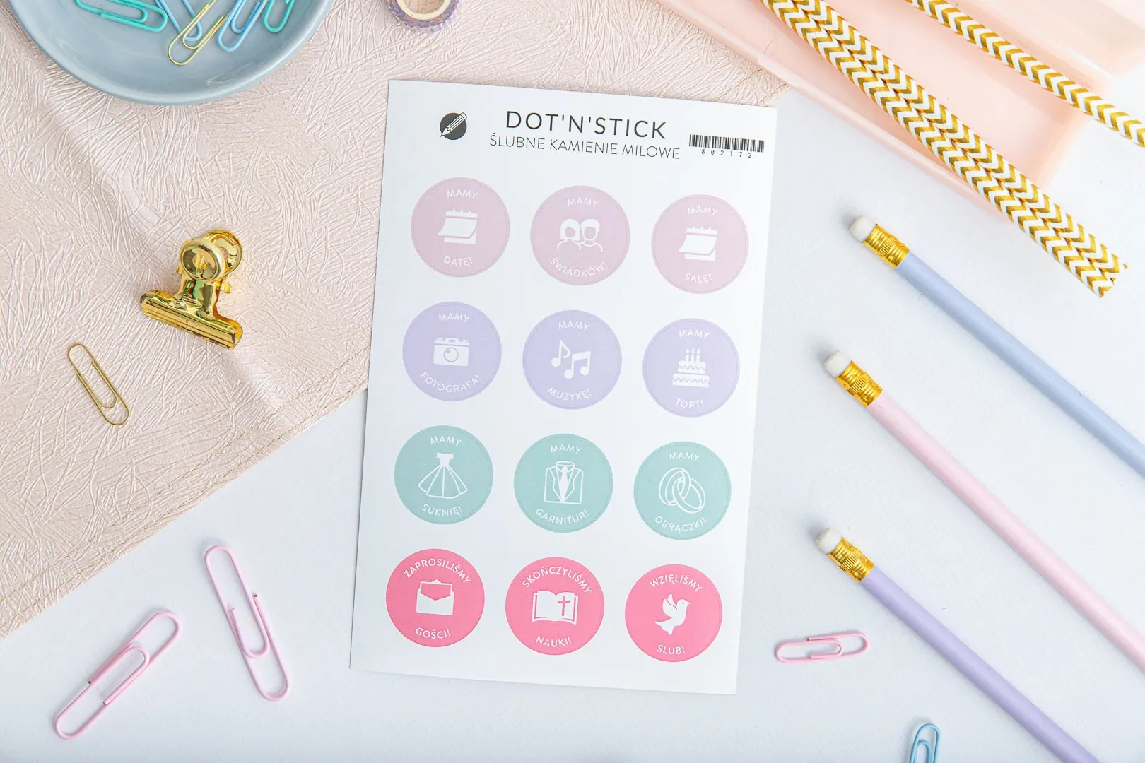 Kolorowe naklejki "Ślubne kamienie milowe"