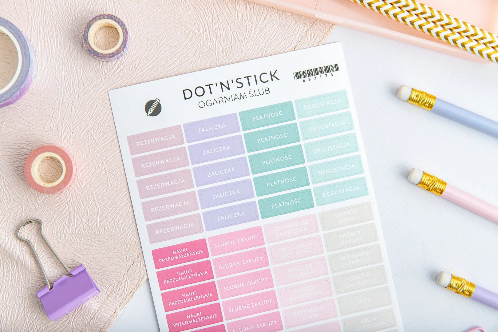 Kolorowe naklejki "Ślubne zakładki" do organizera