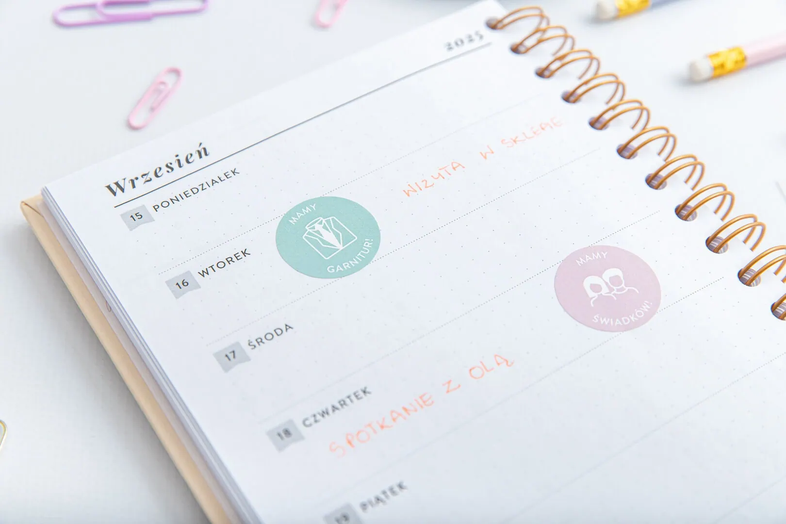 Naklejki "Ślubne kamienie milowe" w planerze