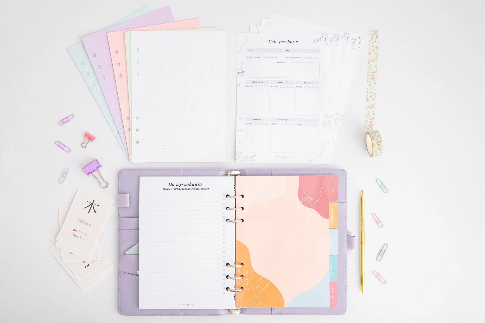 Organizer do nauki języków z przekładkami i wkładem notatkowym