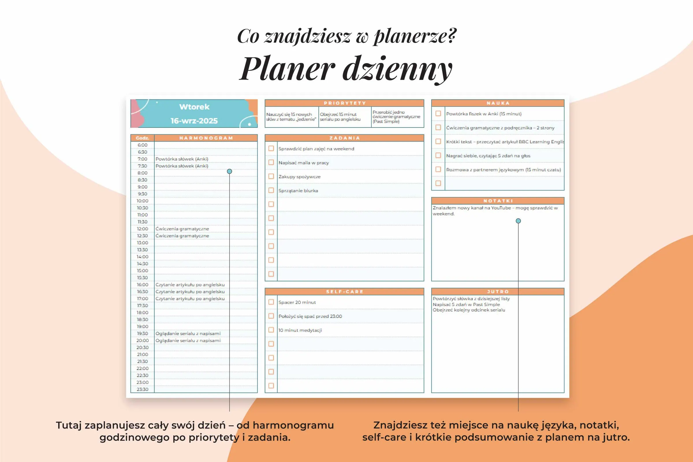 Planer językowy - arkusz Google | Planer dzienny