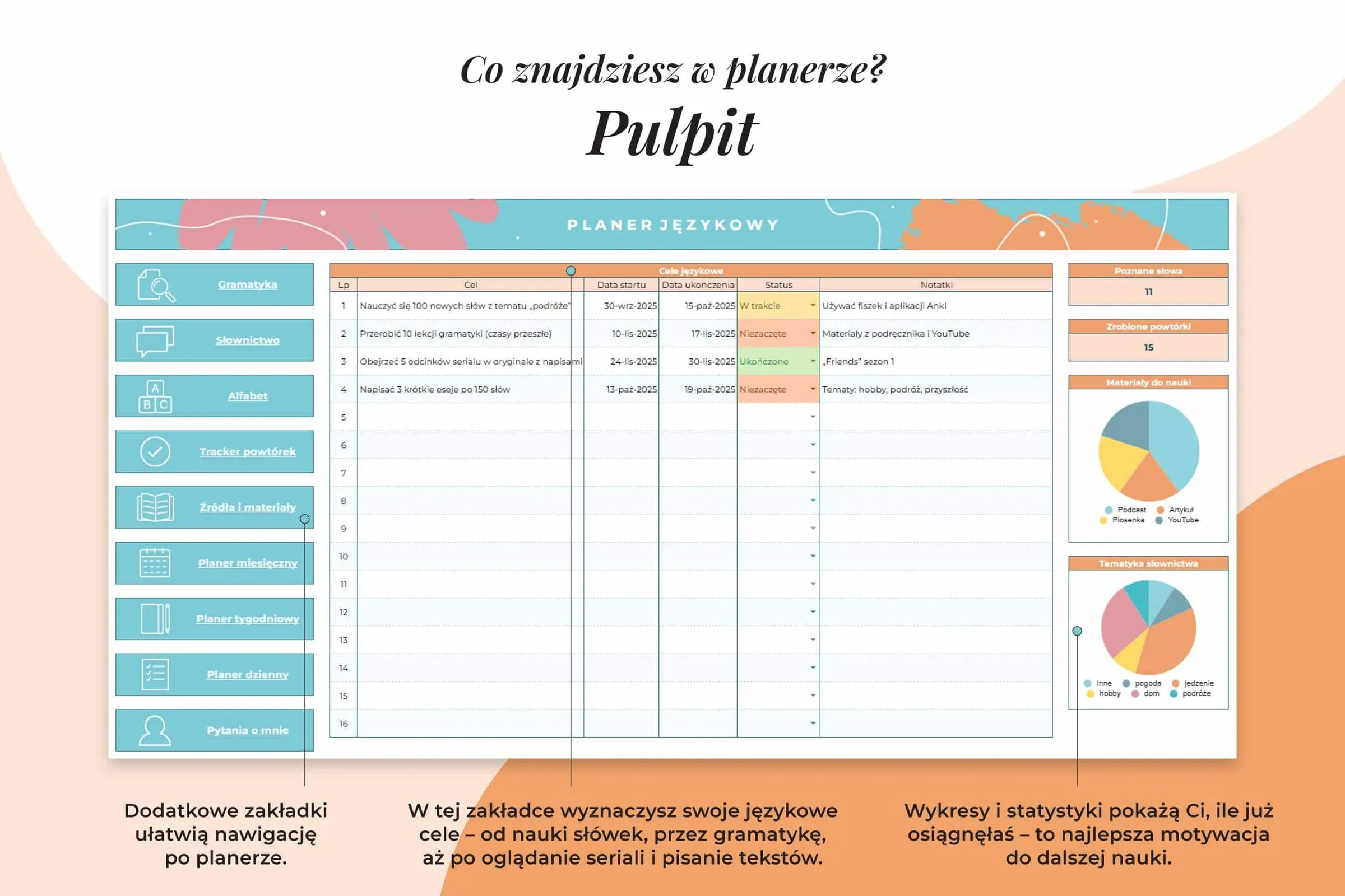 Planer językowy - arkusz Google | Pulpit