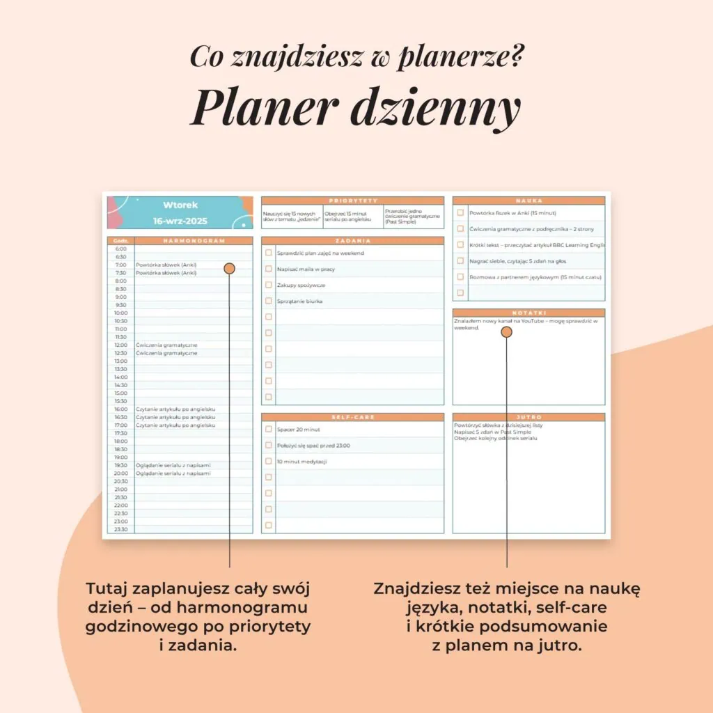 Planer językowy – Arkusz Google | Zakładka planer dzienny