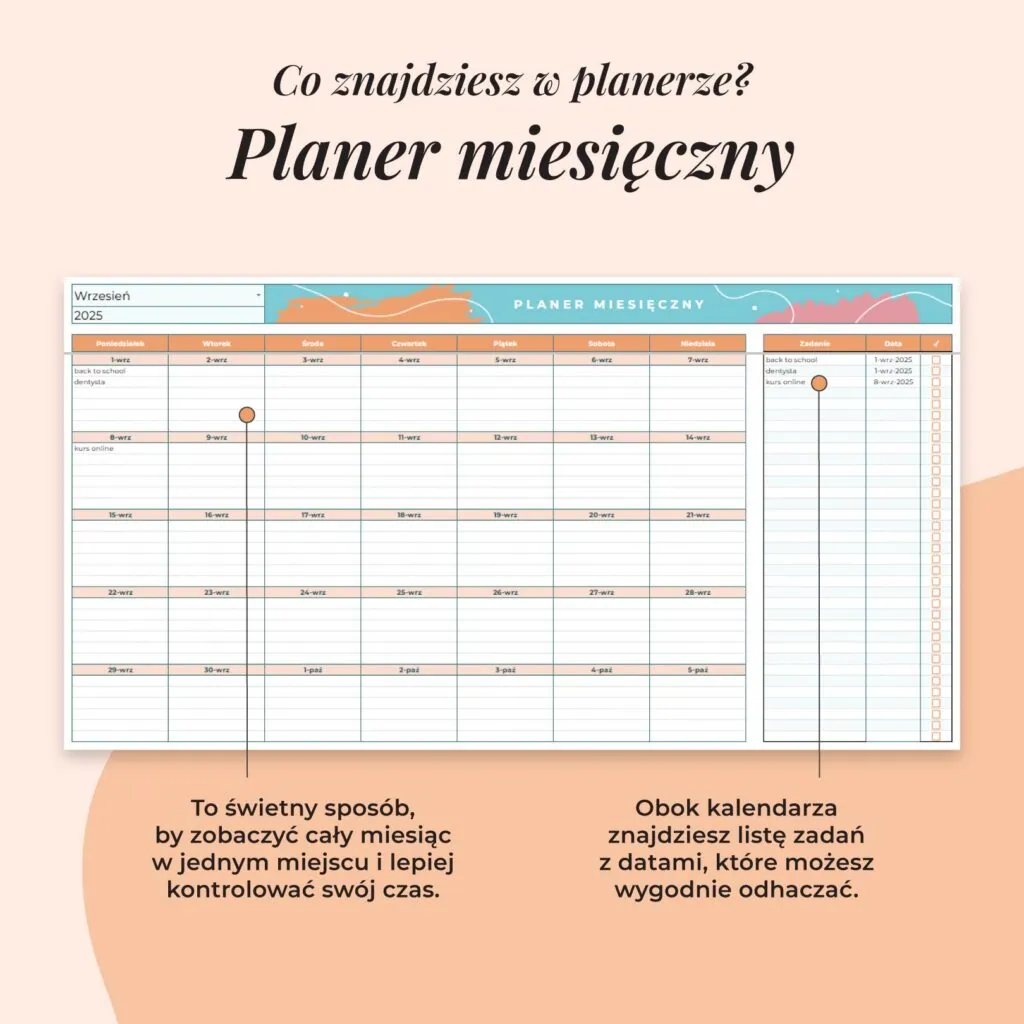 Planer językowy – Arkusz Google | Zakładka planer miesięczny