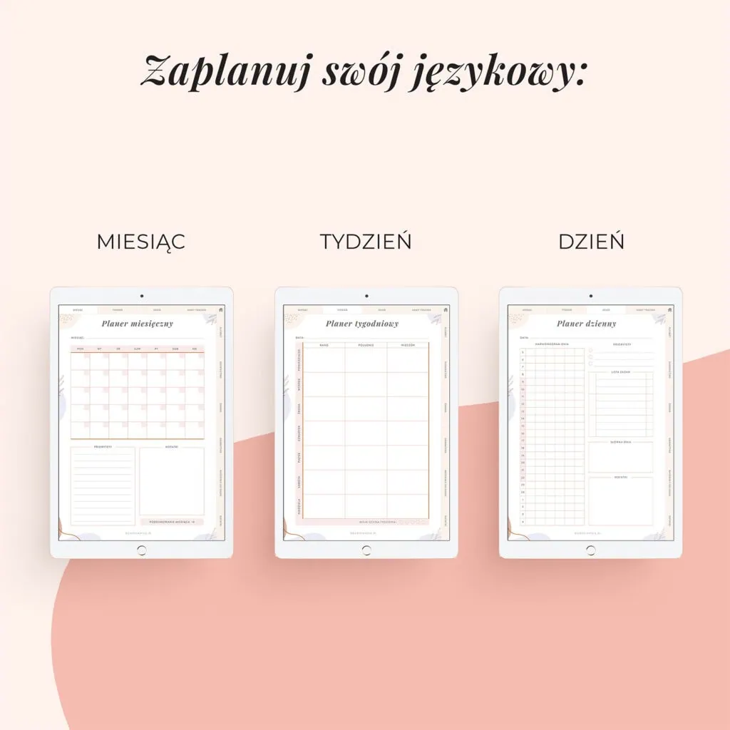 Planer Językowy na iPada | Widok miesiąca, tygodnia i dnia