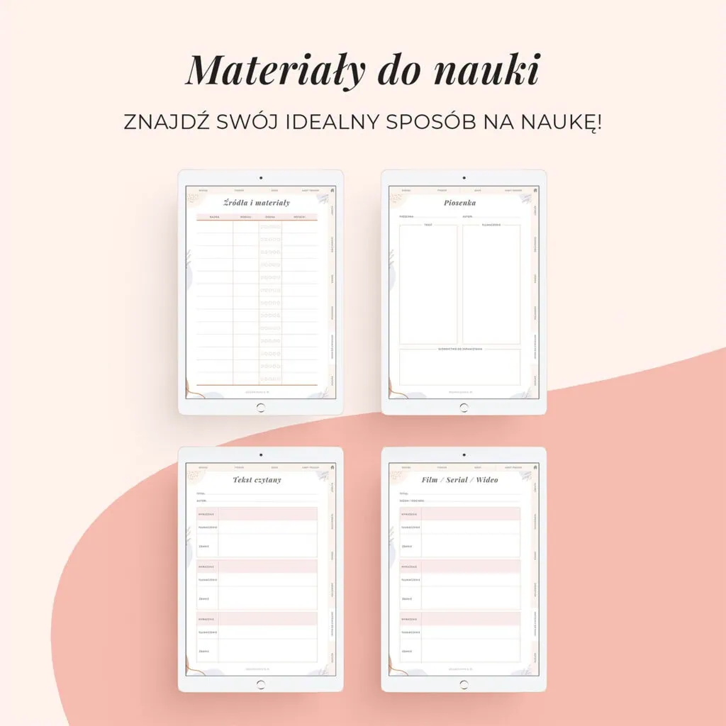 Planer Językowy na iPada | Zakładki na materiały do nauki