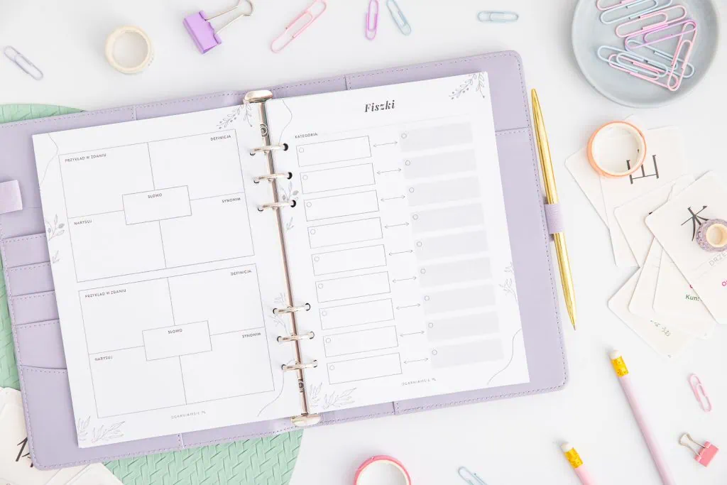 Planer językowy do druku - strony fiszki