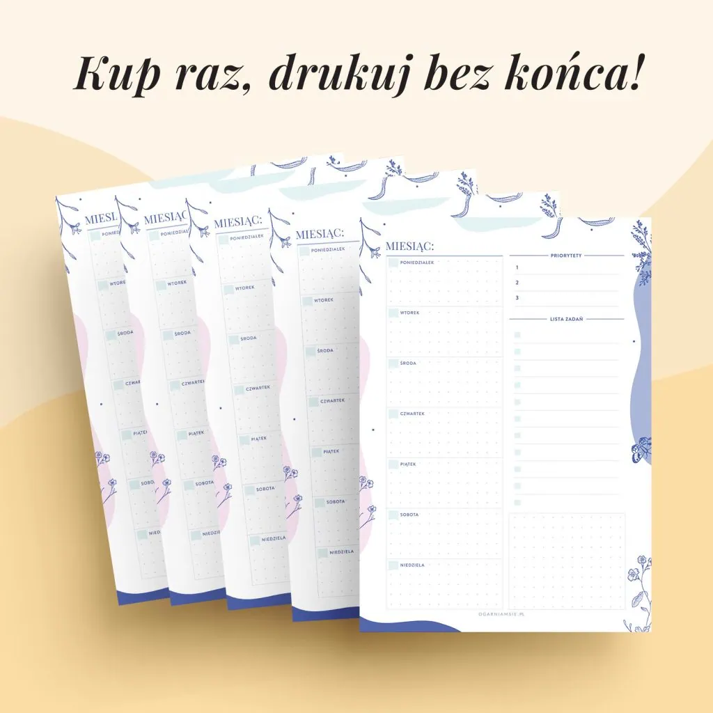 Planery tygodniowe do druku | Wkłady do organizera