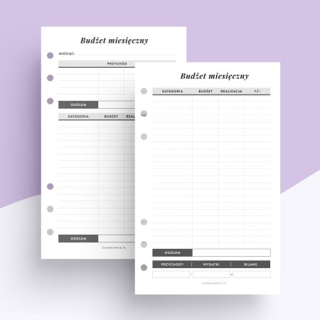 Budżet miesięczny A6 - wkład do organizera