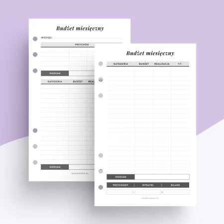 Budżet miesięczny A6 - wkład do organizera
