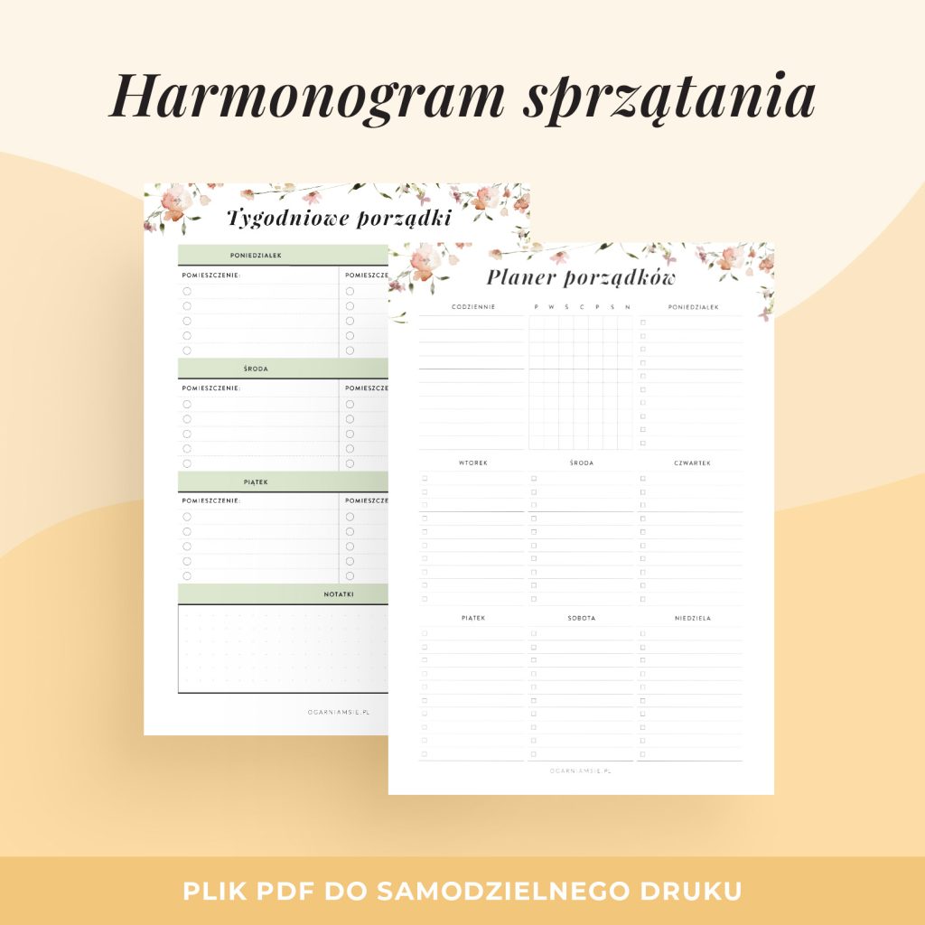Harmonogram sprzątania | Pakiet szablonów do druku