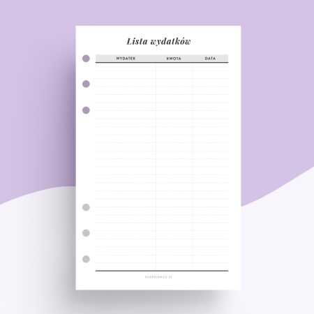 Lista wydatków A6 - wkład do organizera