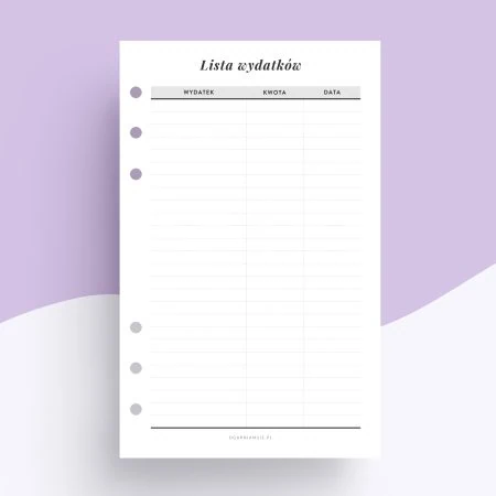 Lista wydatków A6 - wkład do organizera
