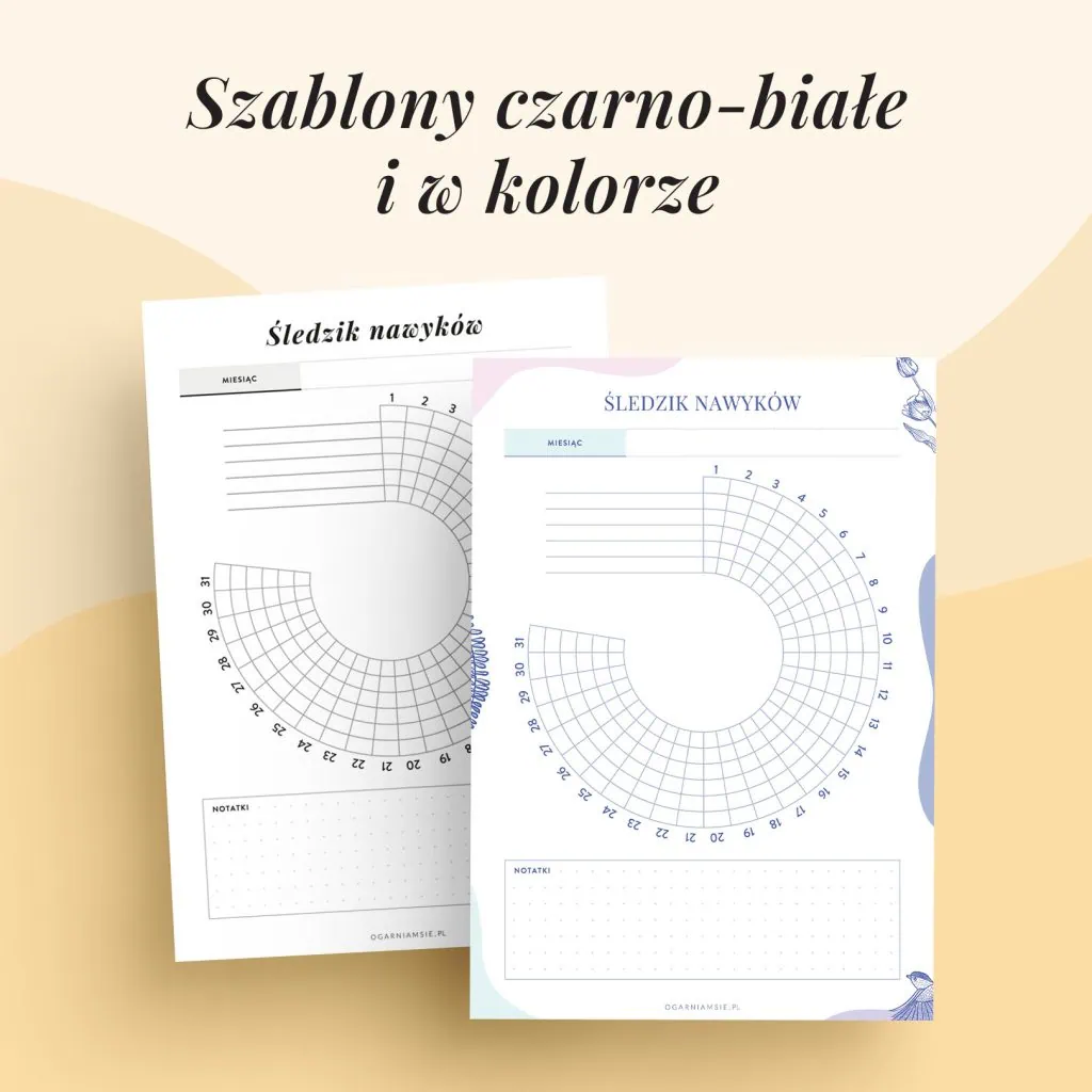 Pakiet planowanie nawyków do organizera do druku - szablony w kolorze i czarno-białe