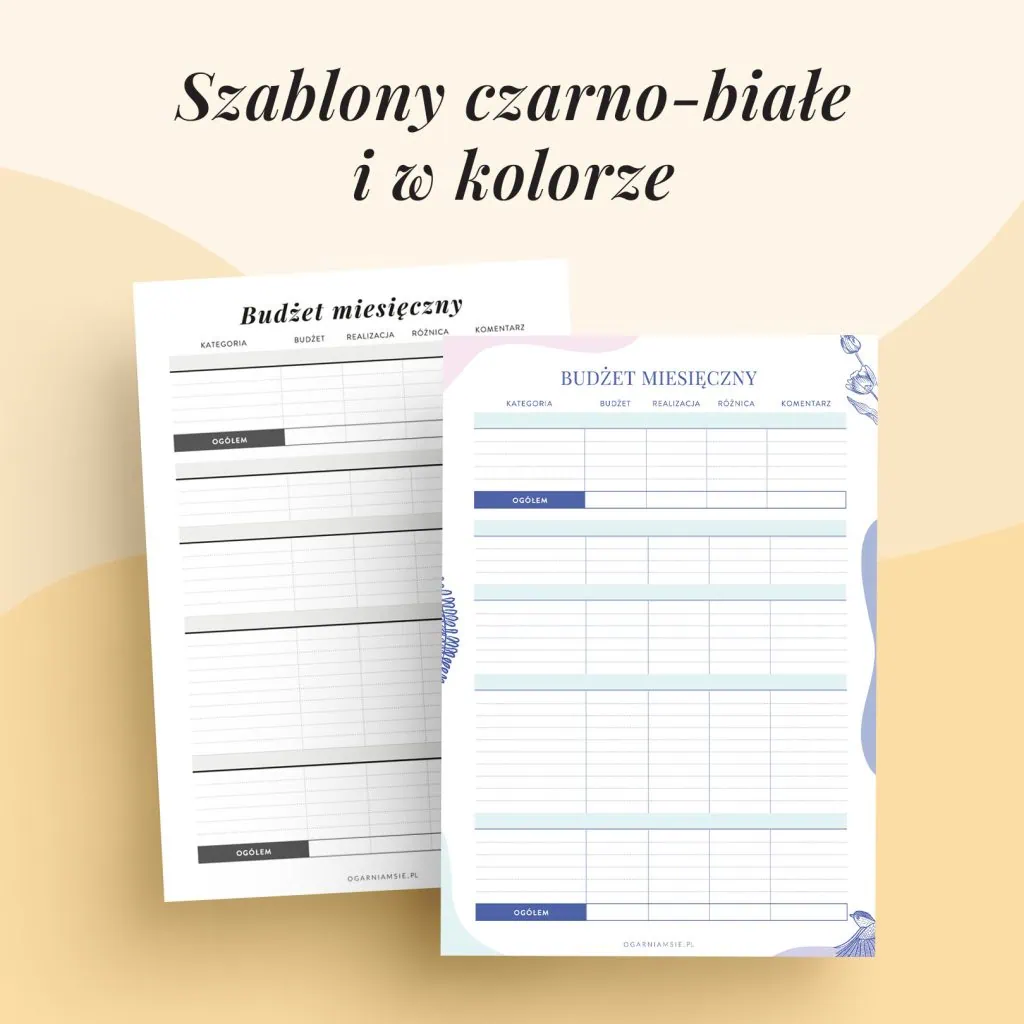 Pakiet szablonów finansowych do druku do organizera | Szablony w kolorze i czarno-białe