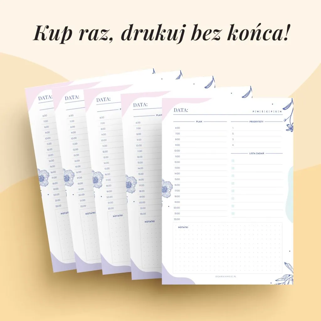 Planery dzienne - pakiet szablonó do druku | Wkłady do organizera